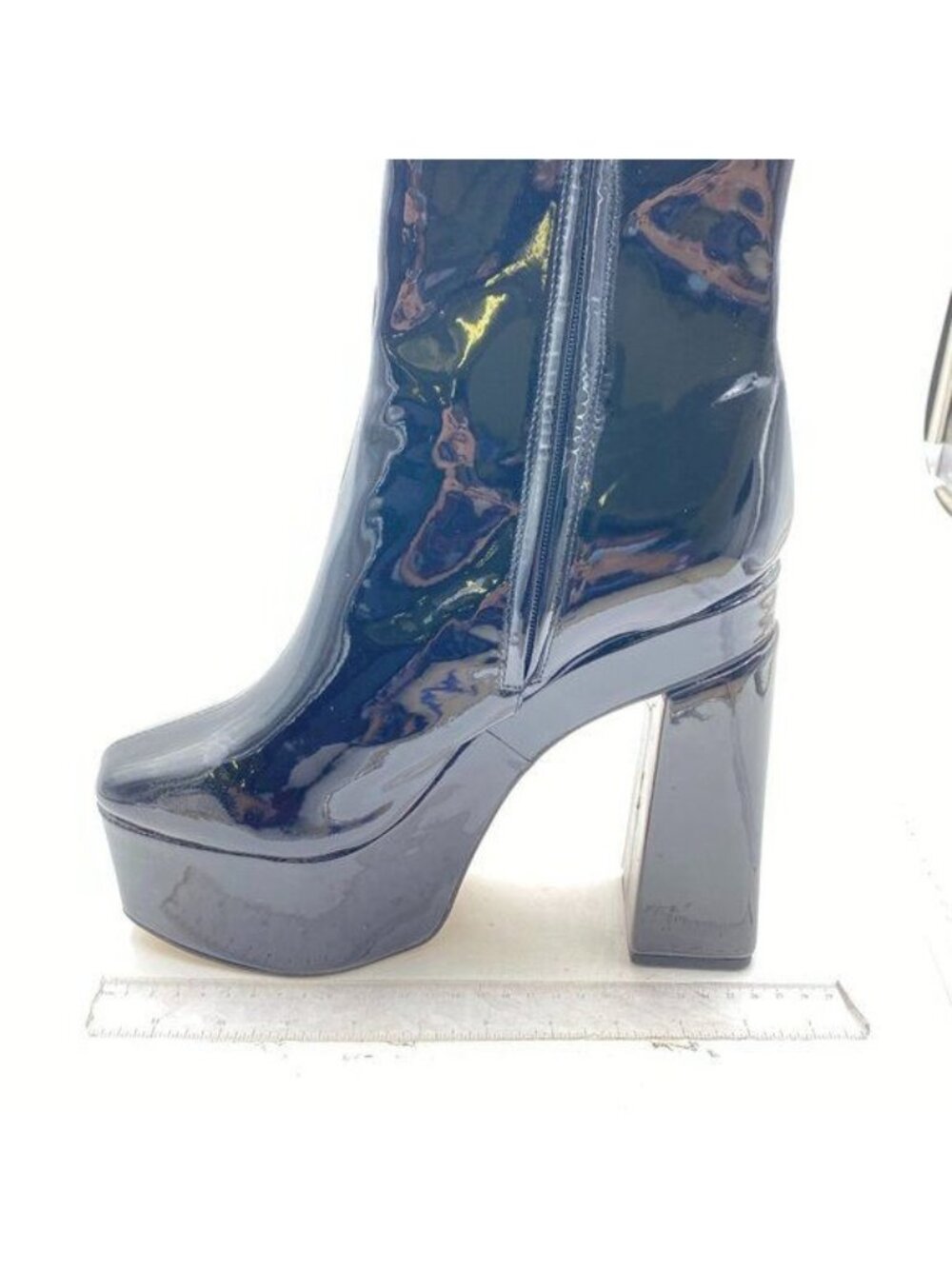 Womens Chunky Block High Platform Heels Square Toe Ankle Boots Short Boot Black